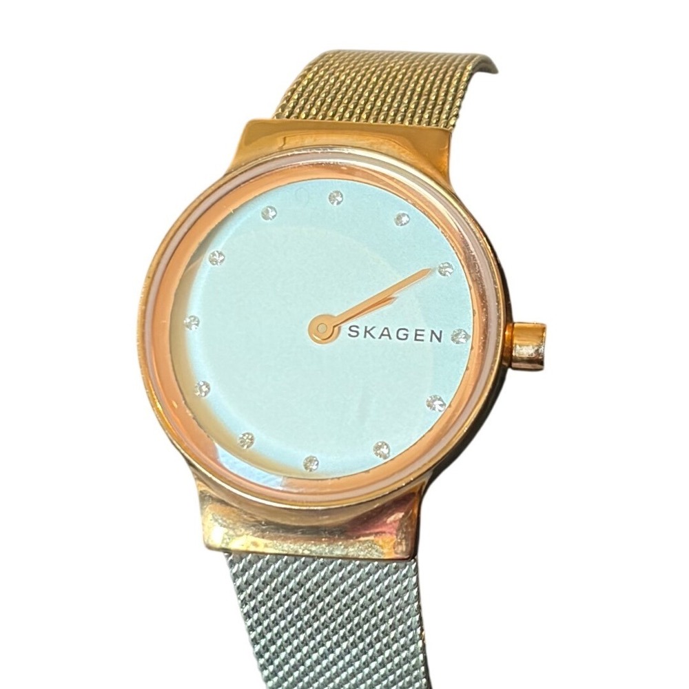 Skagen Freja SKW1101 Women Rose Gold Silver‎ Mesh Crystal Accent Watch 26mm